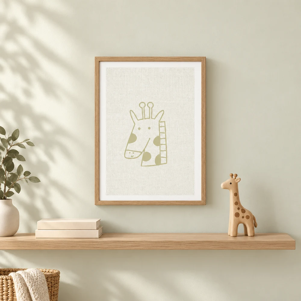 Minimal Giraffe framed styling example; frame not included
