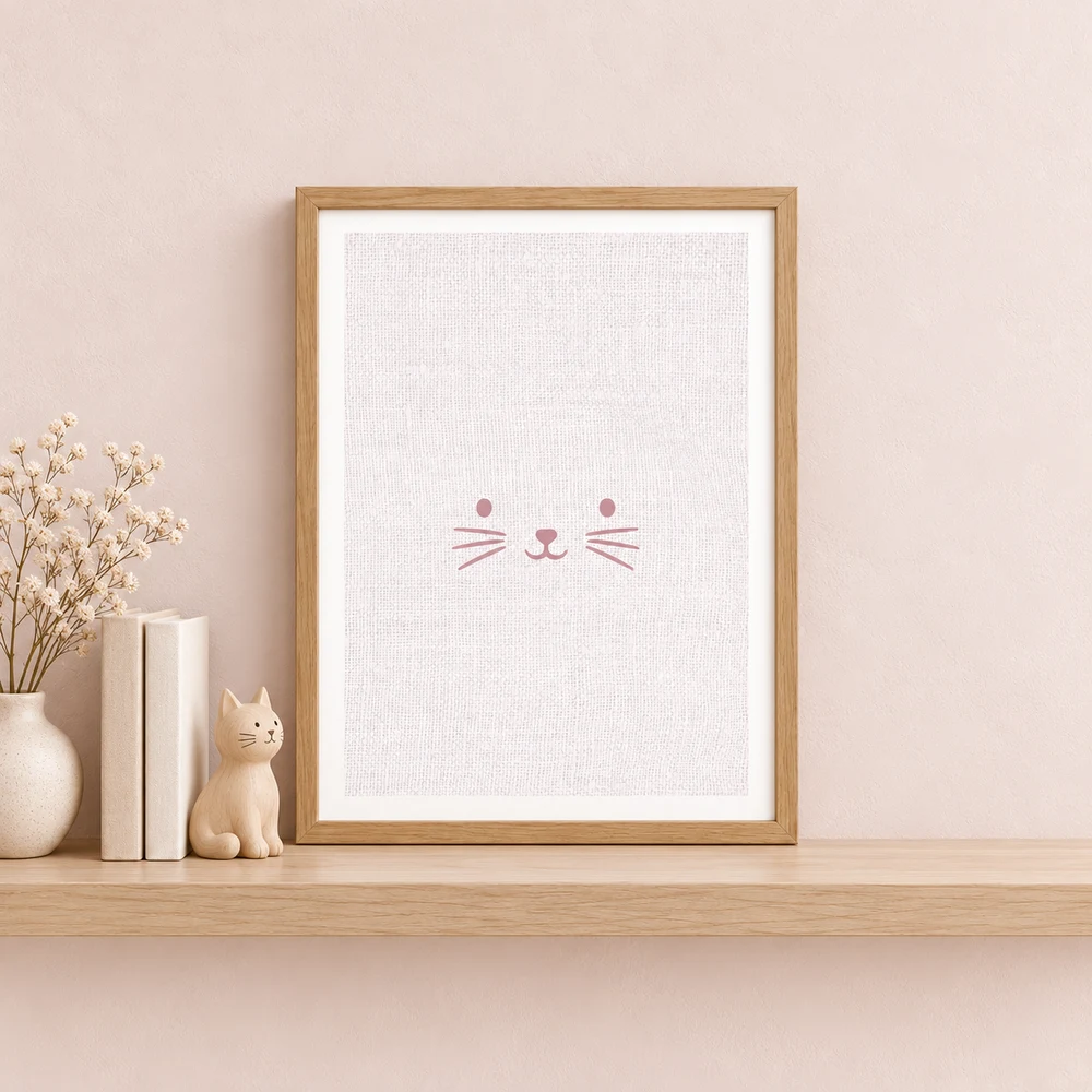 Minimal Whiskers · Pink framed styling example; frame not included