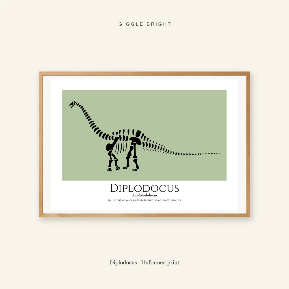 Diplodocus Giggle Bright framed print; frame not included