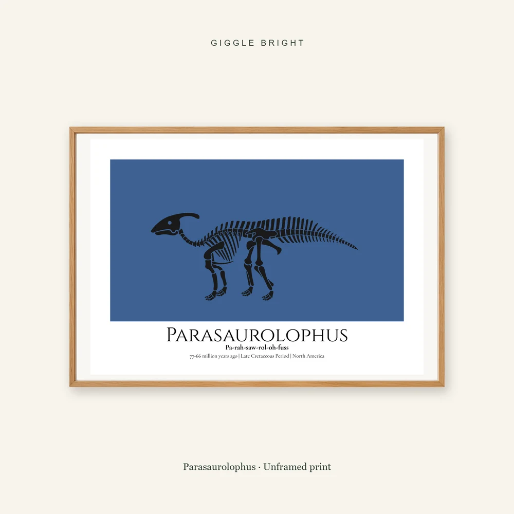 Parasaurolophus Giggle Bright framed print; frame not included