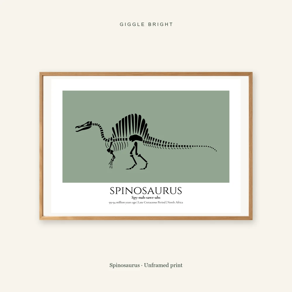 Spinosaurus Giggle Bright framed print; frame not included