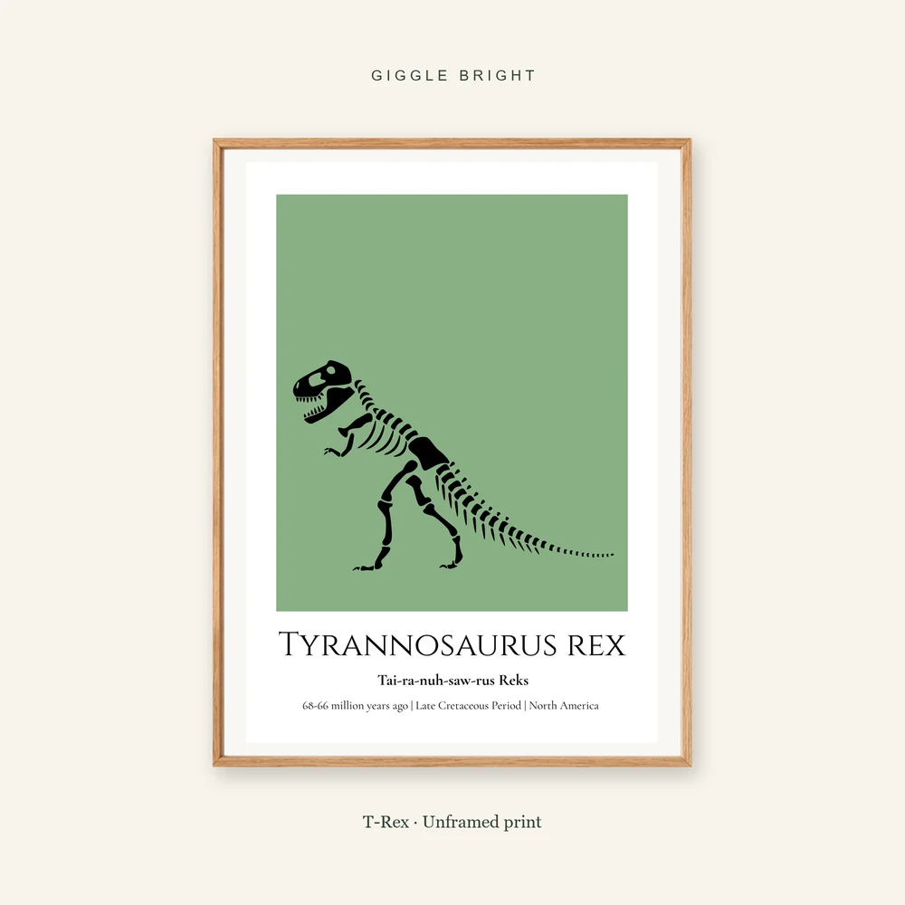 Tyrannosaurus rex Giggle Bright framed print; frame not included