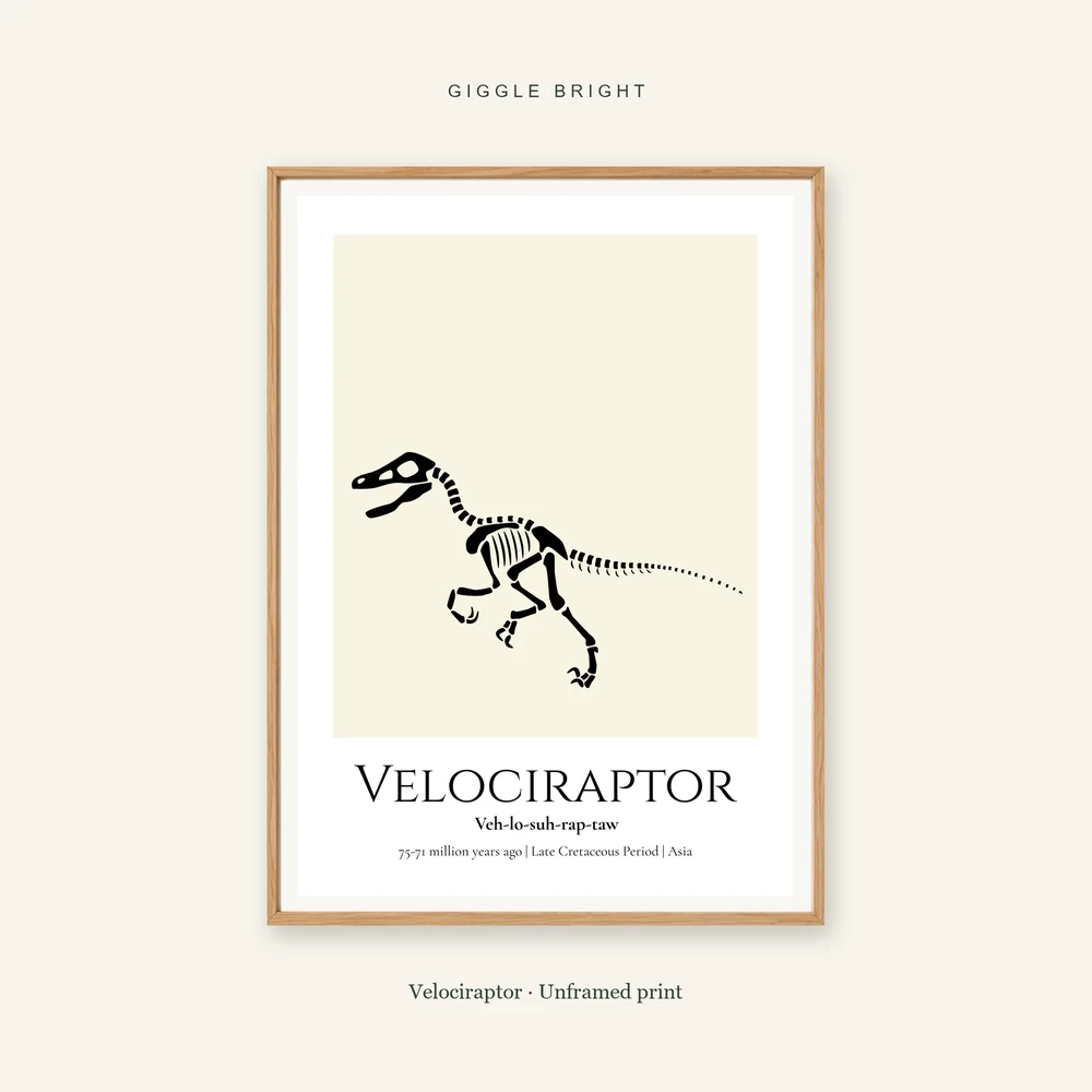 Velociraptor Giggle Bright framed print; frame not included